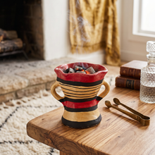 Traditional Decorated Clay Charcoal Holder 9.5" x 7.5" - Red-Black-Gold