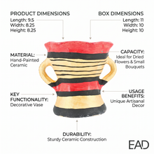 Traditional Decorated Clay Charcoal Holder 9.5" x 7.5" - Red-Black-Gold