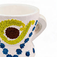 Traditional Decorated Clay Charcoal Holder 10.5" x 7.75" - White With Multi Color Design