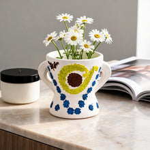 Traditional Decorated Clay Charcoal Holder 10.5" x 7.75" - White With Multi Color Design