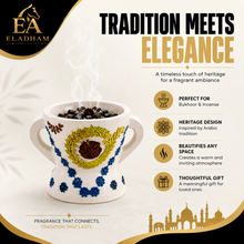 Traditional White Decorated Clay Charcoal Holder with Multicolor Design & Side Handles