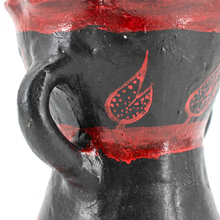 Traditional Decorated Clay Charcoal Holder 9.5" x 7.5" - Black-Red