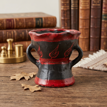 Traditional Decorated Clay Charcoal Holder 9.5" x 7.5" - Black-Red