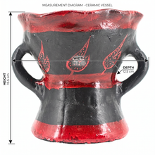 Traditional Decorated Clay Charcoal Holder 9.5" x 7.5" - Black-Red