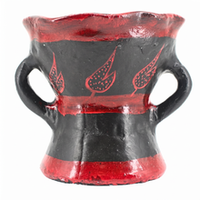 Traditional Decorated Clay Charcoal Holder 9.5" x 7.5" - Black-Red