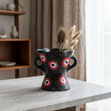 Traditional Decorated Clay Charcoal Holder 9.5" x 7.5" - Red-Black-White