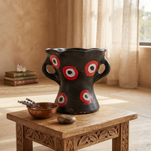 Traditional Decorated Clay Charcoal Holder 9.5" x 7.5" - Red-Black-White