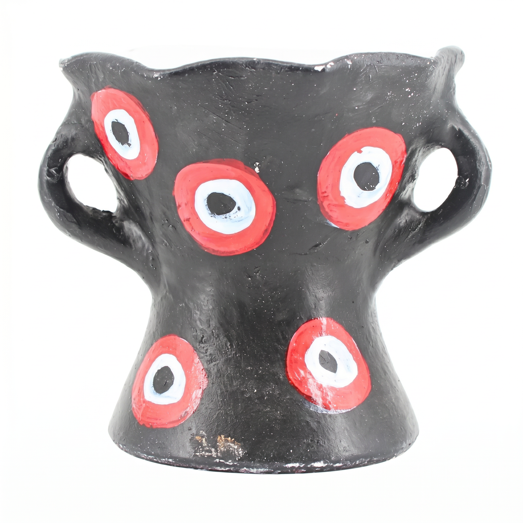 Traditional Decorated Clay Charcoal Holder 9.5" x 7.5" - Red-Black-White