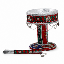 Traditional San’ani-Style Steel Charcoal Holder, Red, 8.5 Inch