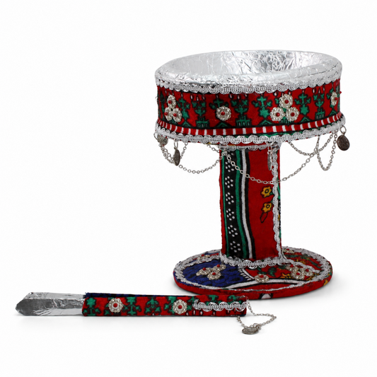 Traditional San’ani-Style Steel Charcoal Holder, Red, 8.5 Inch