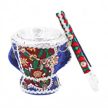 Traditional San'ani Decorated Steel Charcoal Holder 6.5" x 5.25" Green-Blue