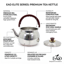 Stainless Steel Tea Kettle with Gold Accents & Heat-Resistant Handle - 3L