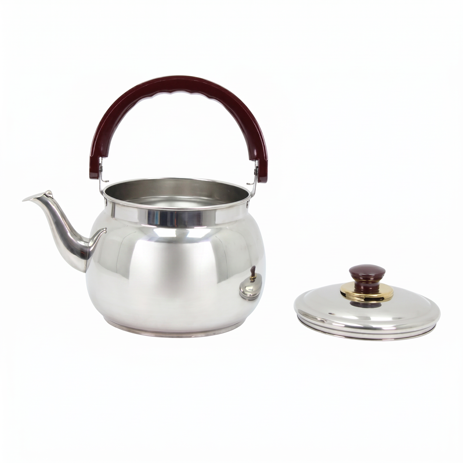 Stainless Steel Tea Kettle with Gold Accents & Heat-Resistant Handle - 3L
