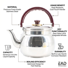 Stainless Steel Tea Kettle with Gold Accents & Heat-Resistant Handle - 2L