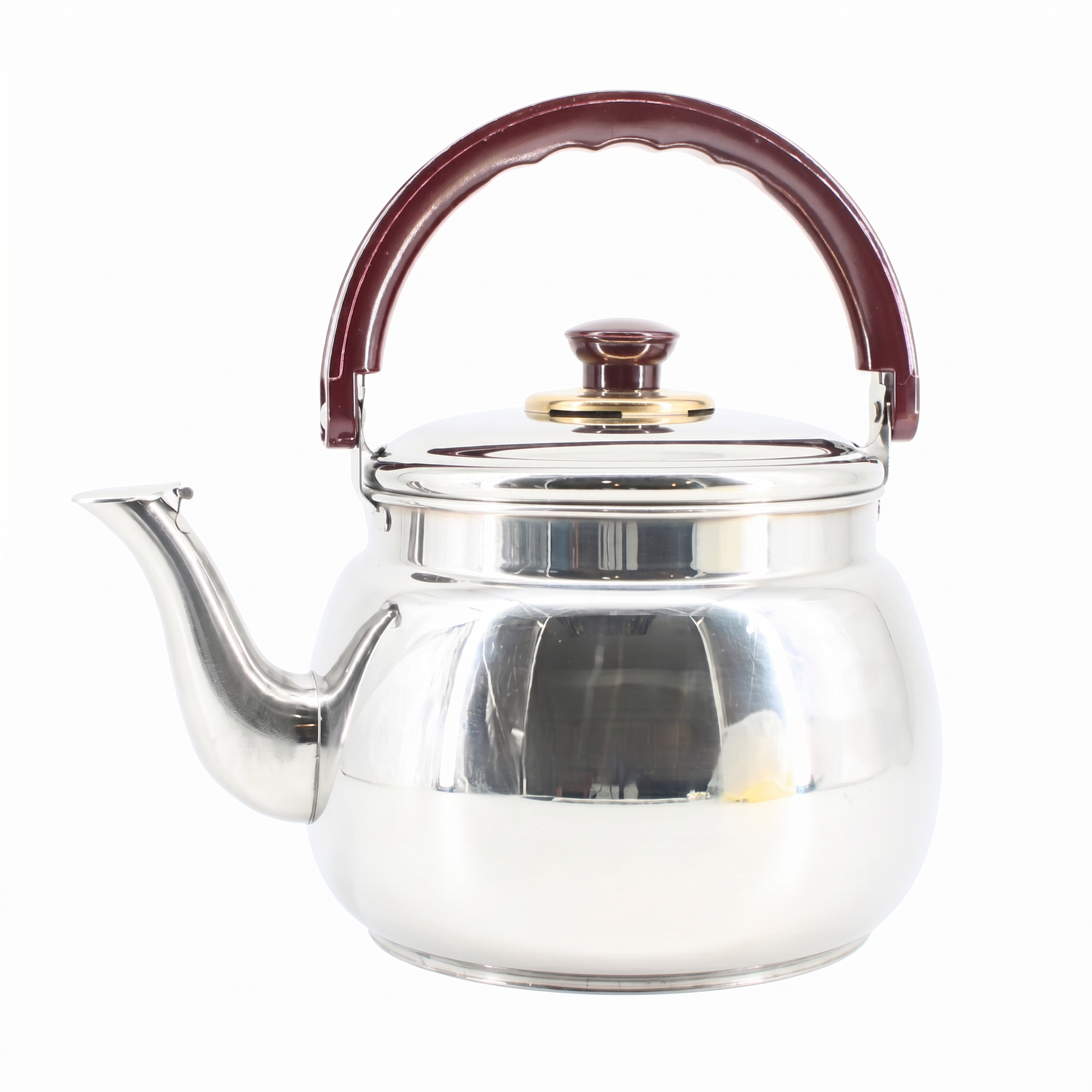 Stainless Steel Tea Kettle with Gold Accents & Heat-Resistant Handle - 2L