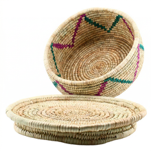 Medium Handwoven Natural Wicker Basket with Purple & Teal Accents