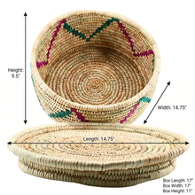 Medium Handwoven Natural Wicker Basket with Purple & Teal Accents