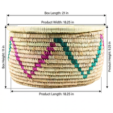 Large Handwoven Natural Wicker Basket with Pink & Teal Accents