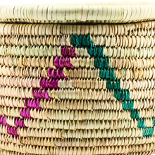 Large Handwoven Natural Wicker Basket with Pink & Teal Accents