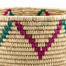 Small Handwoven Natural Wicker Basket with Pink & Teal Accents