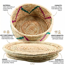 Small Handwoven Natural Wicker Basket with Pink & Teal Accents