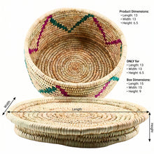 Small Handwoven Natural Wicker Basket with Pink & Teal Accents