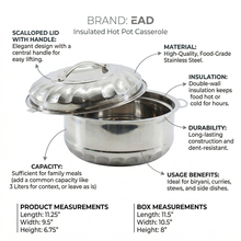 Insulated Stainless Steel Casserole Hot Pot - Thermal Food Warmer Large