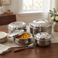 Set of 4 Stainless Steel Casserole Hot Pot - Thermal Food Warmer - S/M/L/XL