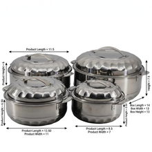 Set of 4 Stainless Steel Casserole Hot Pot - Thermal Food Warmer - S/M/L/XL