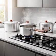 Set of 3 Wood Handle Aluminum Cooking Pots with Lids