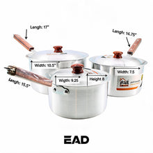 Set of 3 Wood Handle Aluminum Cooking Pots with Lids