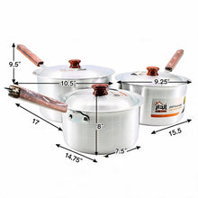 Set of 3 Wood Handle Aluminum Cooking Pots with Lids