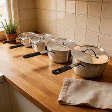 Set of 4 Rubber Handle Aluminum Cooking Pots with Lids