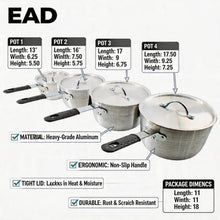 Set of 4 Rubber Handle Aluminum Cooking Pots with Lids