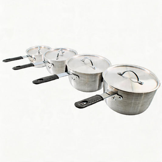 Set of 4 Rubber Handle Aluminum Cooking Pots with Lids