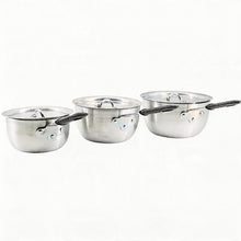 Set of 3 Rubber Handle Aluminum Cooking Pots with Lids