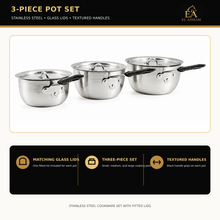 Set of 3 Rubber Handle Aluminum Cooking Pots with Lids