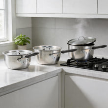 Set of 3 Rubber Handle Aluminum Cooking Pots with Lids