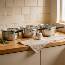 Set of 3 Rubber Handle Aluminum Cooking Pots with Lids