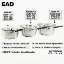 Set of 3 Rubber Handle Aluminum Cooking Pots with Lids
