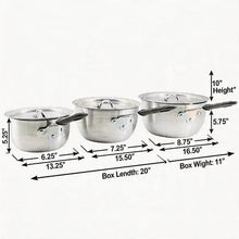 Set of 3 Rubber Handle Aluminum Cooking Pots with Lids