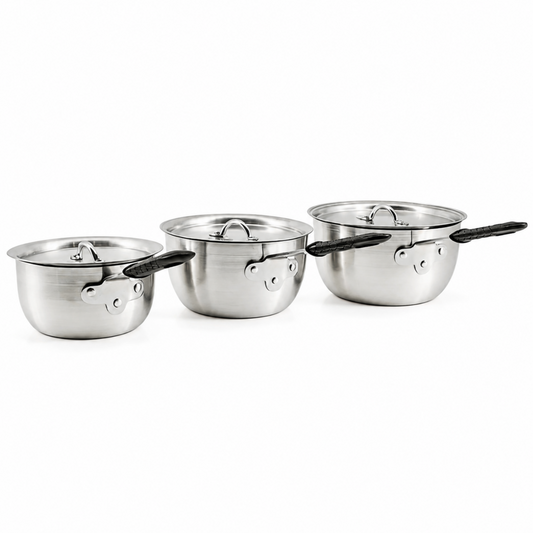 Set of 3 Rubber Handle Aluminum Cooking Pots with Lids