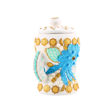Small White & Gold Traditional Clay Incense Burner with Blue Floral Embellishment