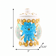 Small White & Gold Traditional Clay Incense Burner with Blue Floral Embellishment