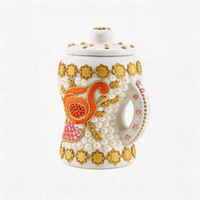 Small White-Gold Traditional Clay Incense Burner - Orange Design