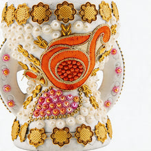 Small White-Gold Traditional Clay Incense Burner - Orange Design
