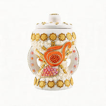 Small White-Gold Traditional Clay Incense Burner - Orange Design