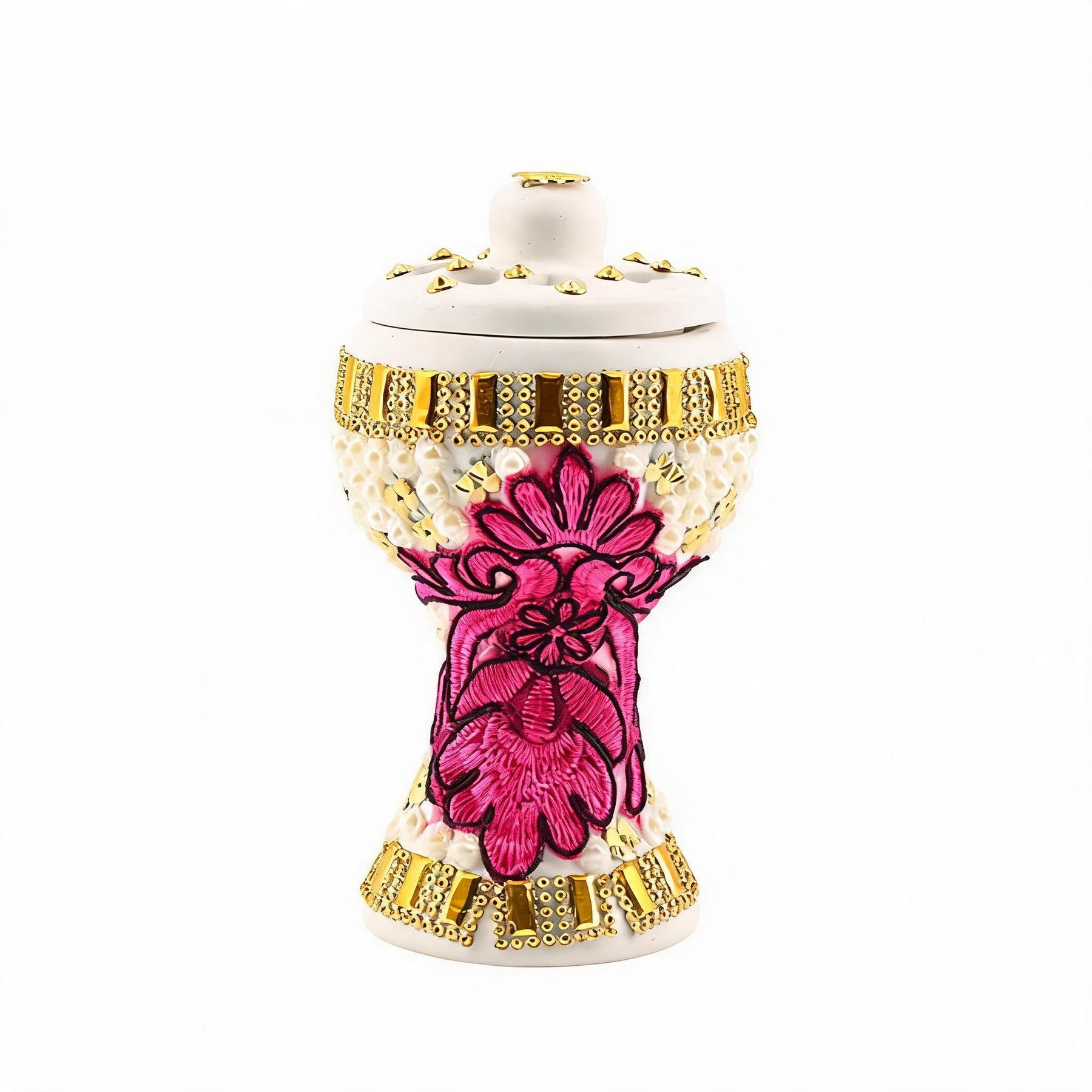 Small White-Gold Traditional Clay Incense Burner - Hot Pink-Black