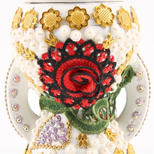 Small White-Gold Traditional Clay Incense Burner - Rose