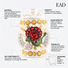 Small White-Gold Traditional Clay Incense Burner - Rose